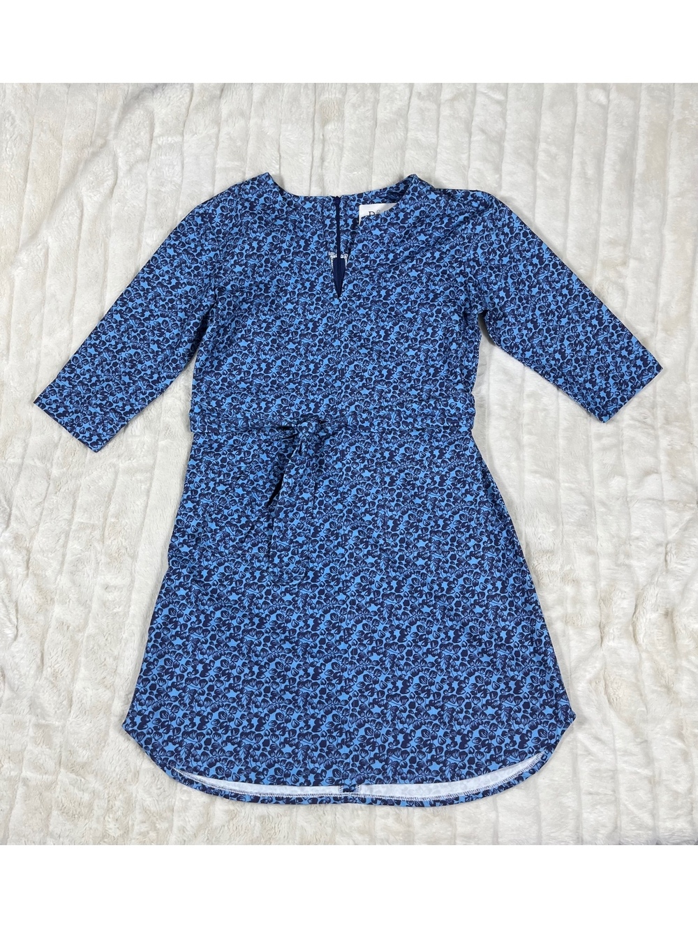 Peg & Kris Girls 14 Belted Waist Floral Blue Cotton Fall Spring Modest Dress